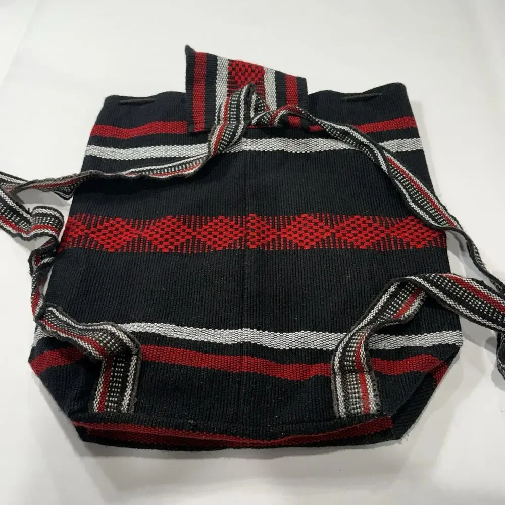 Pinzon Gamecock Backpack Bag Boho Hippie Red Black Embroidered Drawstring